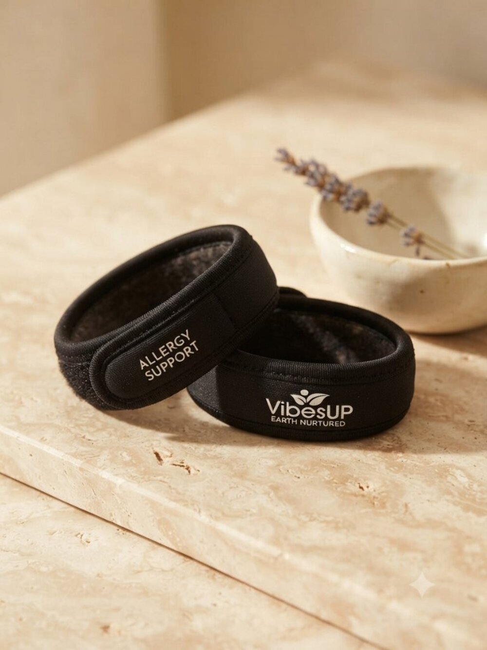 VibesUP Allergy Support Black Adjustable Neoprene Bracelet Minimalist Wellness B